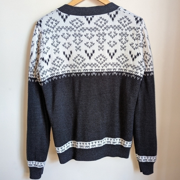 FRANK & OAK Grey & Cream Fair Isles Wool Chunky Knit Cardigan Size Medium - Picture 12 of 12